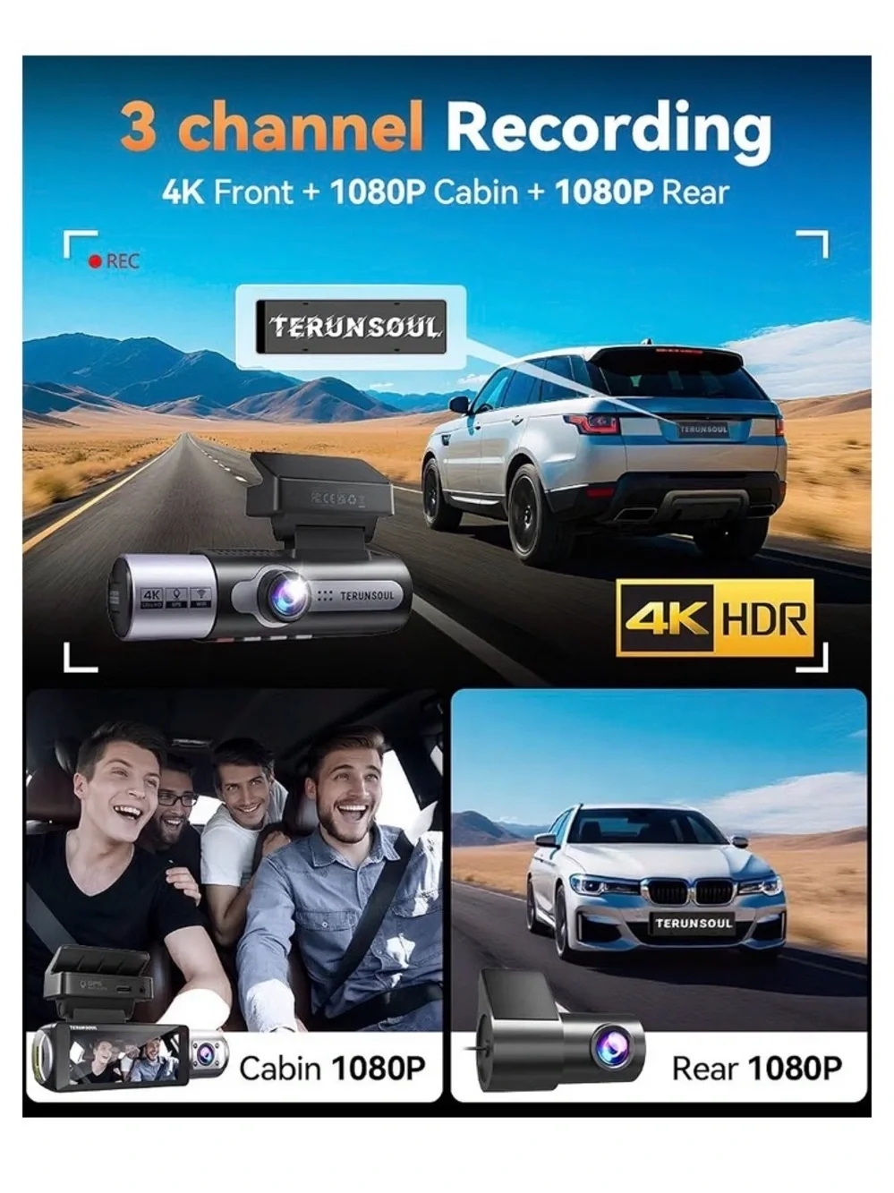 Dash Cam Front & Rear (Black) with 128GB